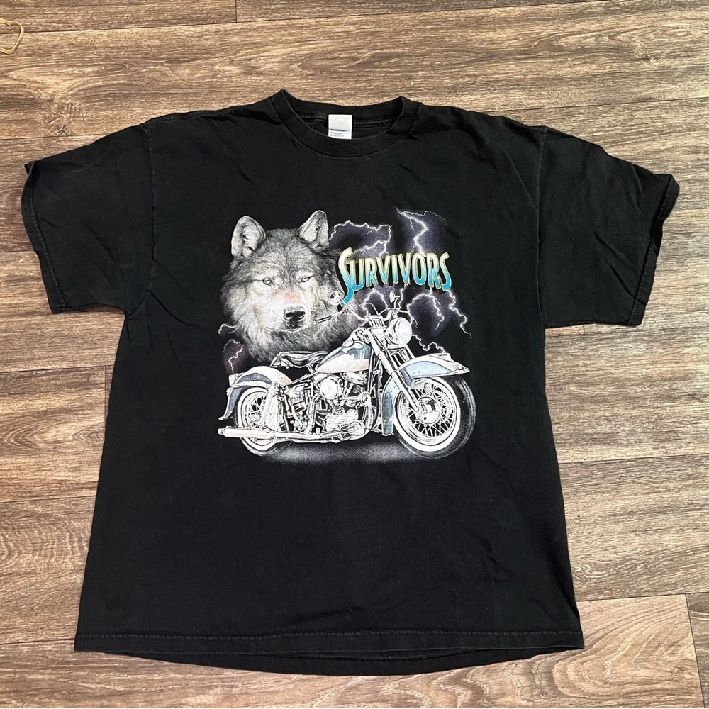 VTG thunder sportswear wolf motorcycle t shirt survivors biker harley / indian